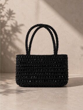 Beaded Black Tote Bag - Designer Style